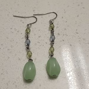 Green with Blue Beaded Dangle Silver Earrings